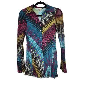 Alberto Makali Art To Wear Lightweight Crinkle Button Front Top Size Small
